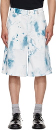McQueen White & Blue Bleach Print Shorts