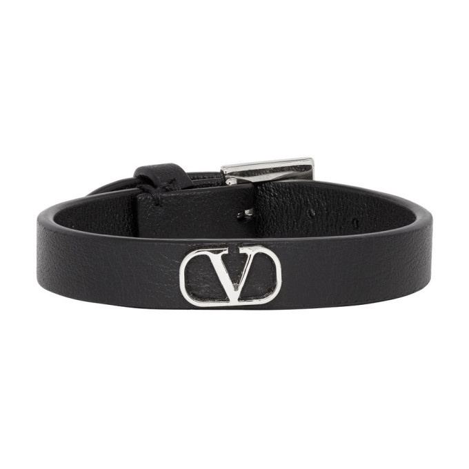 Photo: Valentino Black and Silver Valentino Garavani Go Logo Strap Bracelet