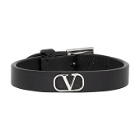 Valentino Black and Silver Valentino Garavani Go Logo Strap Bracelet