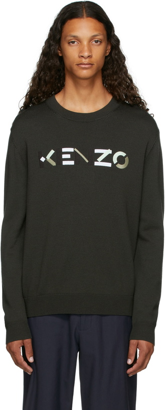 Photo: Kenzo Khaki Knit Embroidered Logo Sweater