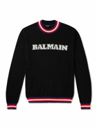 Balmain - Logo-Jacquard Striped Merino Wool Sweater - Black
