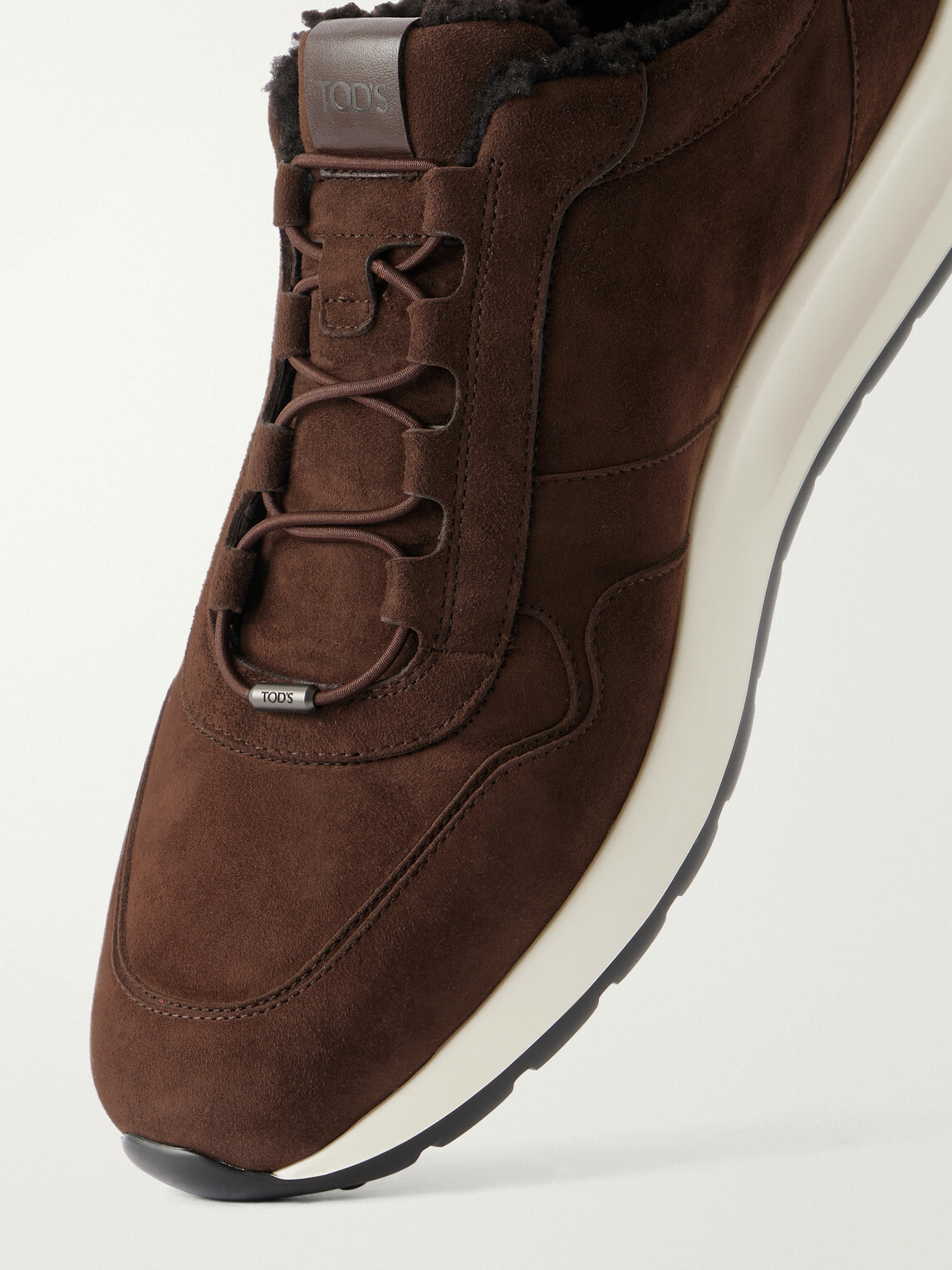 Tod's - Shearling-Lined Suede Sneakers - Brown