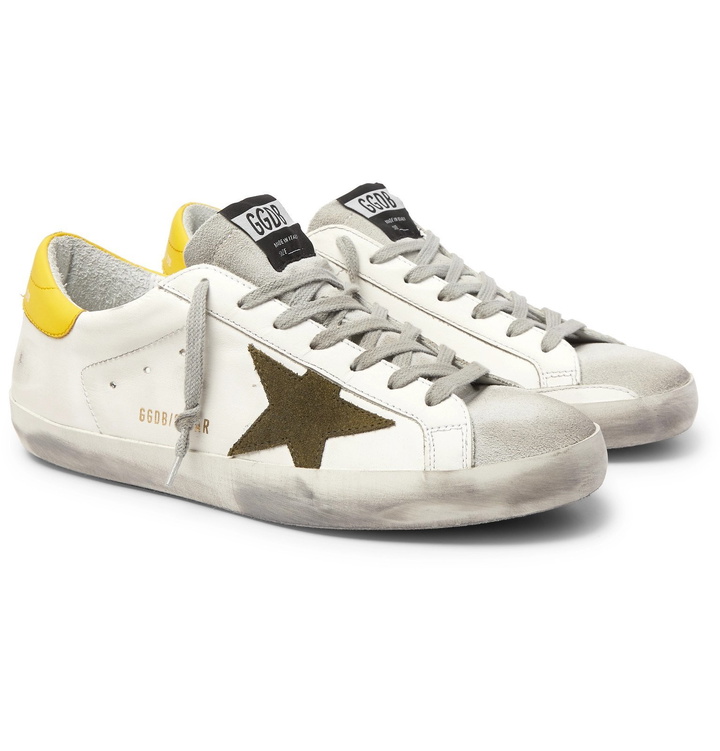 Photo: Golden Goose - Superstar Distressed Leather and Suede Sneakers - White