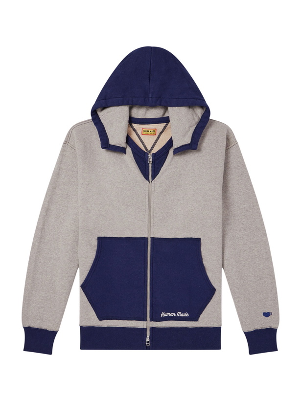 Photo: Human Made - Logo-Embroidered Two-Tone Cotton-Jersey Zip-Up Hoodie - Gray