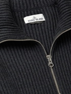 Stone Island - Logo-Detailed Ribbed Wool Half-Zip Sweater - Gray
