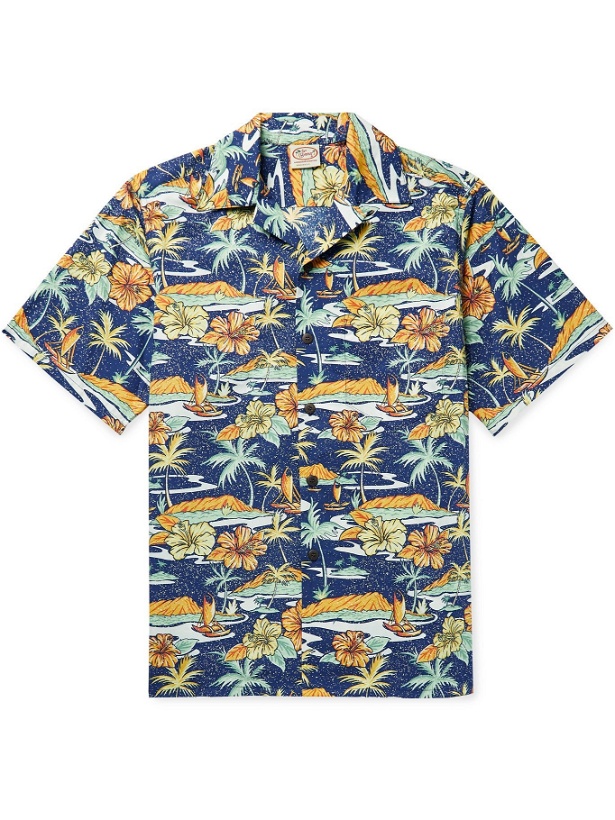 Photo: GO BAREFOOT - Old Hawaii Camp-Collar Printed Cotton Shirt - Blue - S