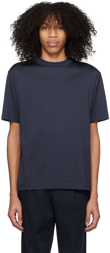 Photo: Sunspel Navy Mock Neck T-Shirt