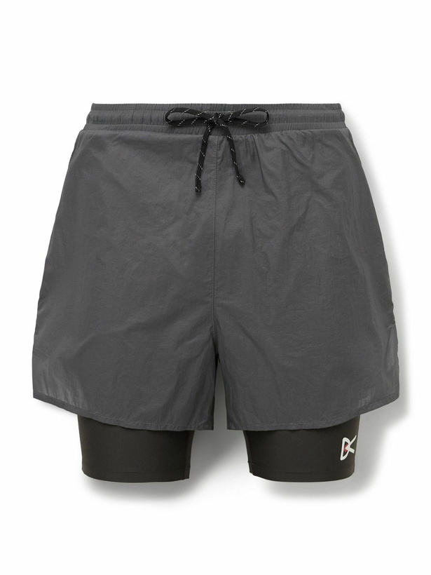 Photo: DISTRICT VISION - Straight-Leg Layered Logo-Print Shell and Stretch-Recycled Jersey Drawstring Shorts - Gray
