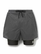 DISTRICT VISION - Straight-Leg Layered Logo-Print Shell and Stretch-Recycled Jersey Drawstring Shorts - Gray