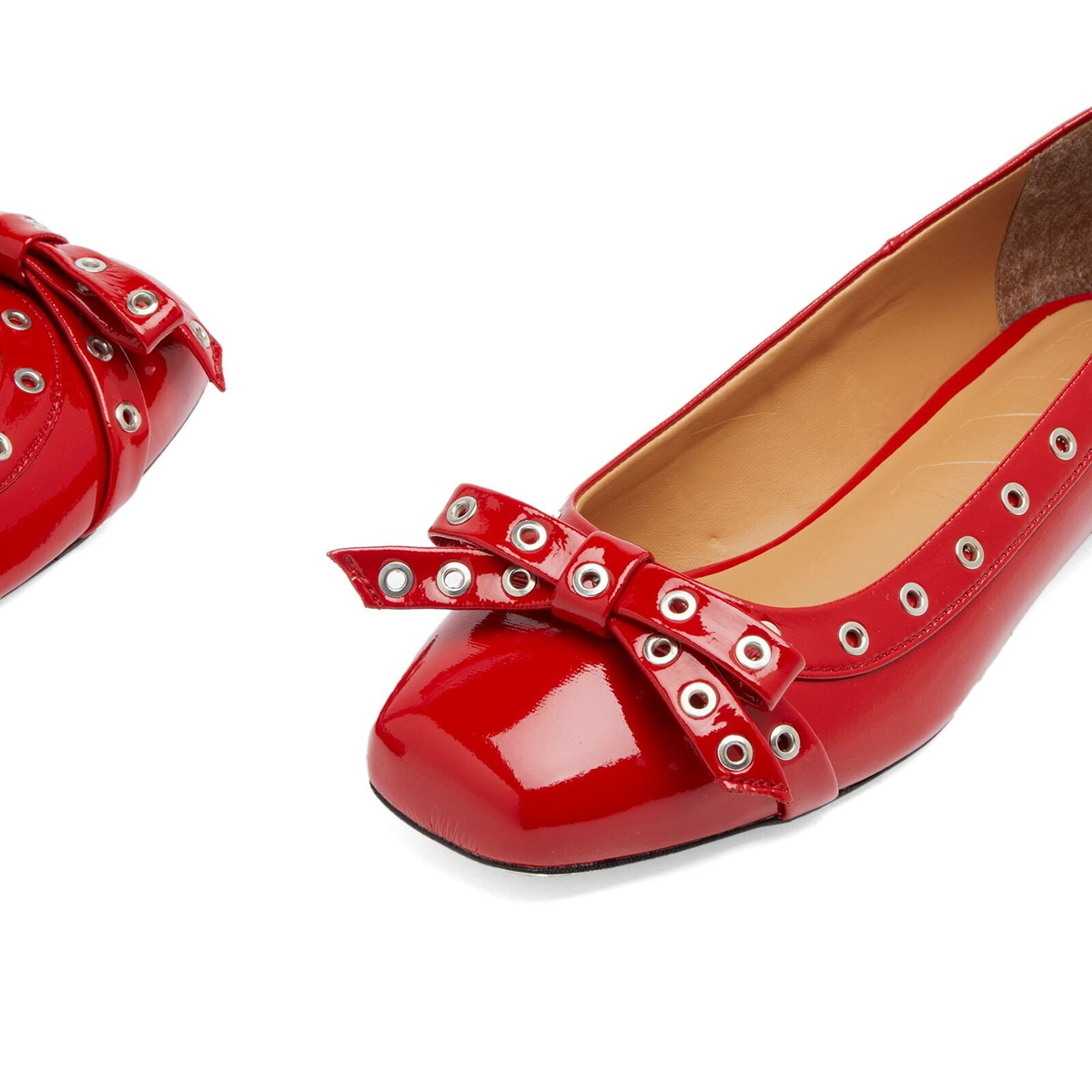 GANNI Women's Eyelets Bow Ballerina Naplack in Racing Red GANNI