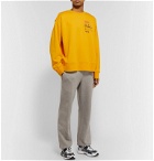 Off-White - Distressed Embroidered Printed Cotton-Jersey and Terry Sweatshirt - Yellow