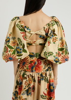 Farm Rio Delicate Garden Printed Cropped Linen top Cream