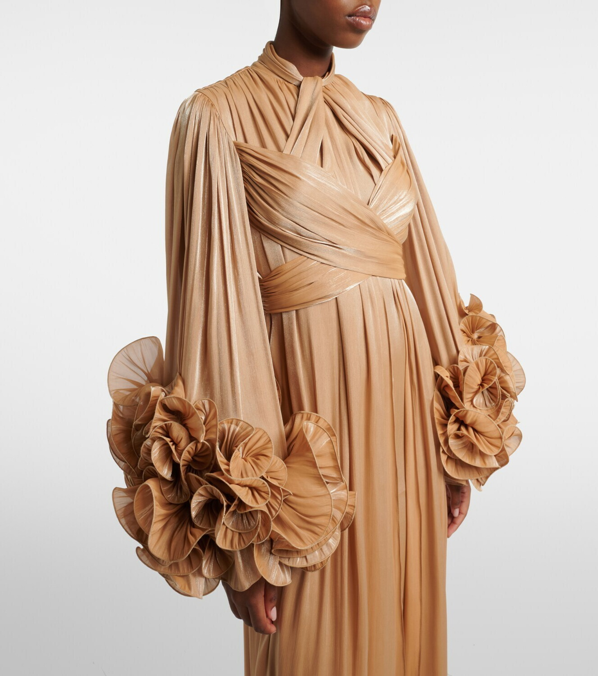 Costarellos Ruffled Lurex georgette gown