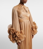 Costarellos Ruffled Lurex georgette gown