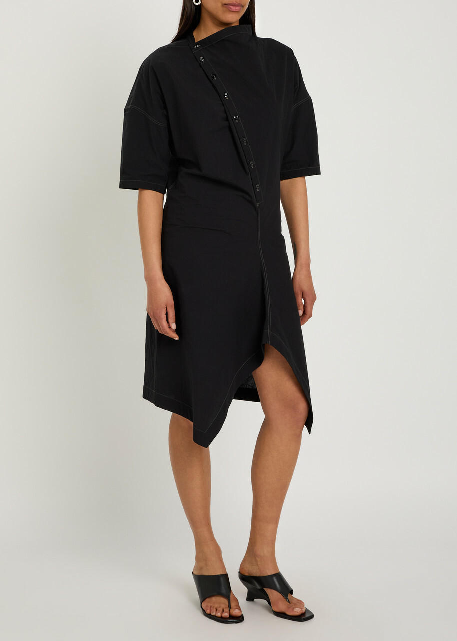 Lemaire Asymmetric Cotton Mini Dress Black