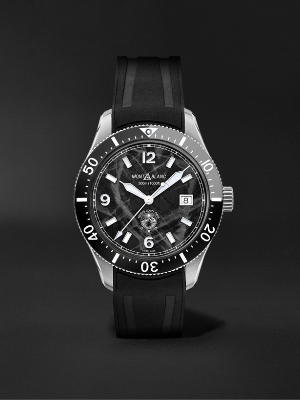 Photo: Montblanc - 1858 Iced Sea Automatic 41mm Stainless Steel and Rubber Watch, Ref. No. 129372