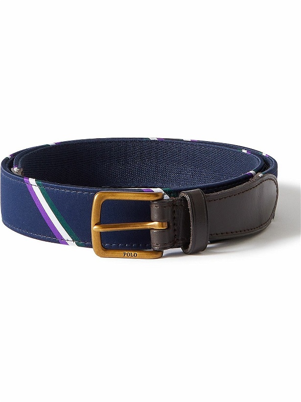 Photo: Polo Ralph Lauren - Wimbledon Leather-Trimmed Striped Canvas Belt - Blue