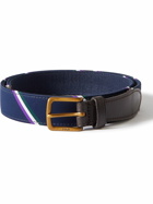 Polo Ralph Lauren - Wimbledon Leather-Trimmed Striped Canvas Belt - Blue