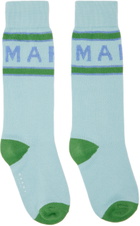 Marni Blue Mohair Logo Socks