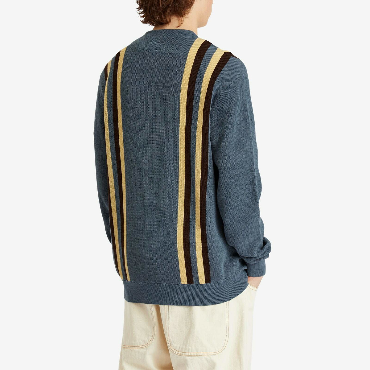 Beams Plus Men's Stripe Cardigan in Blue