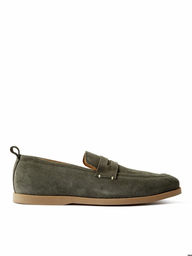 Photo: Mr P. - Regenerated Suede by evolo® Penny Loafers - Green