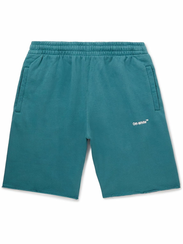 Photo: Off-White - Straight-Leg Logo-Print Cotton-Jersey Shorts - Blue