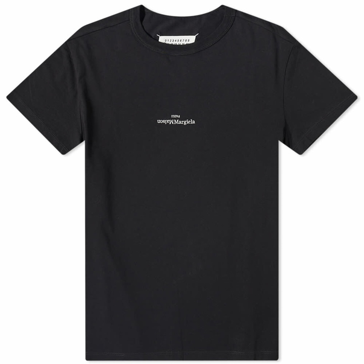 Photo: Maison Margiela Men's Embroidered Text Logo T-Shirt in Black/White