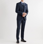 HUGO BOSS - Genius Slim-Fit Micro-Checked Super 130s Virgin Wool Trousers - Blue