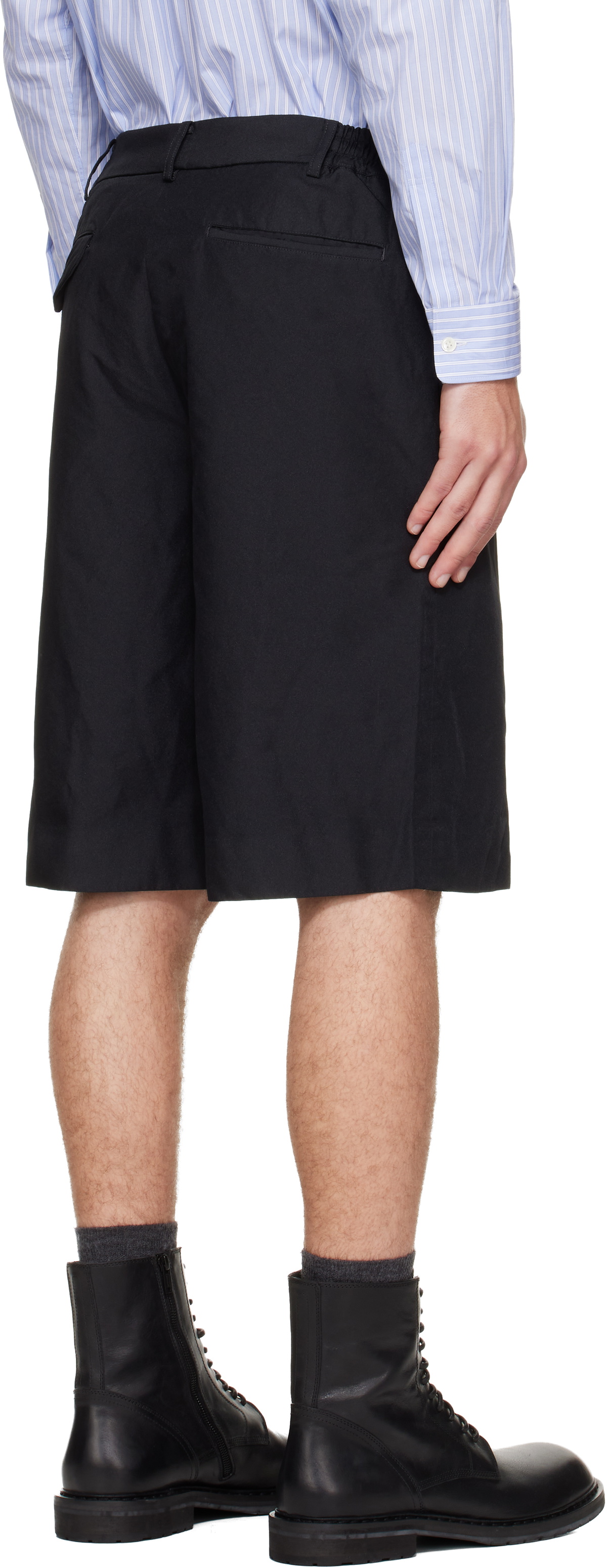 Comme des Garçons Homme Plus Black Polyester Twill Garment Dyed Shorts