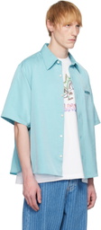 RICE NINE TEN Blue Medium-Short Cupro Satin Shirt