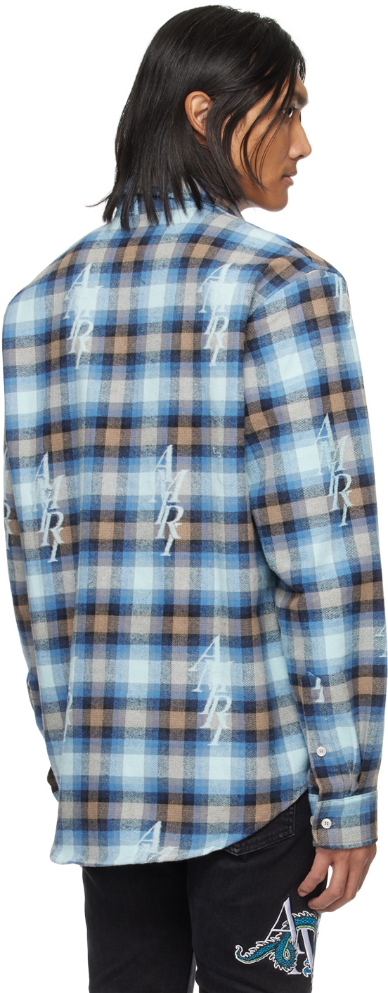 AMIRI Blue Staggered Plaid Shirt