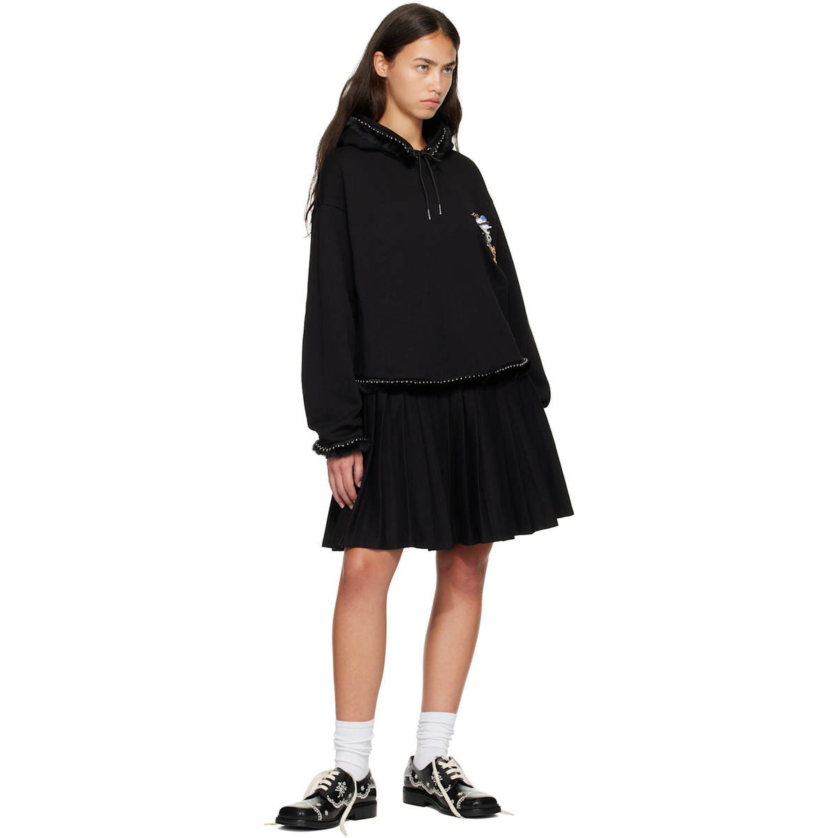 Chopova Lowena Black Fuzzy Pearl Hoodie Minidress