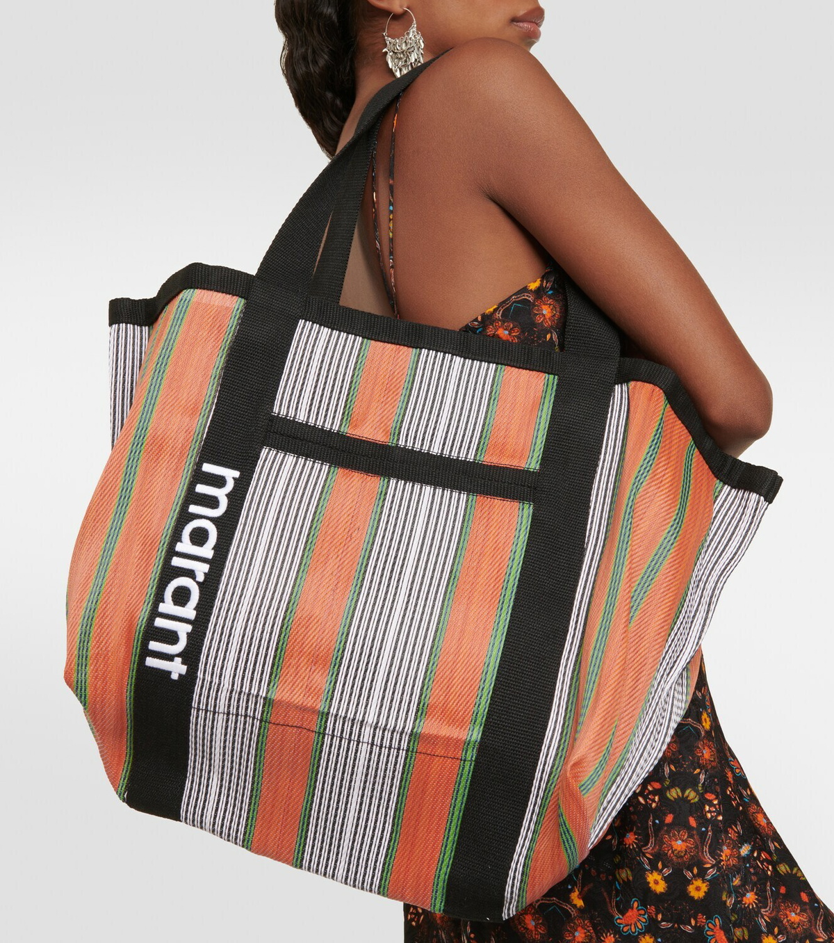 ショルダーバッグ・ポシェット Isabel Marant WADEN STRIPED NYLON TOTE BAG ORANGE MULTI-COLO Isabel Marant Darwen striped tote bag Isabel Marant