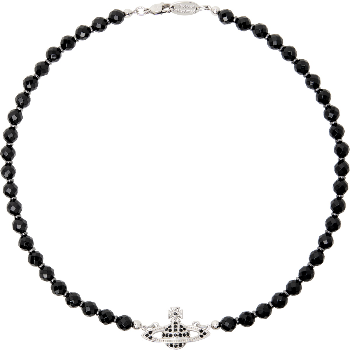 25SS new/Vivienne Westwood メサリンチョーカー Choker Black Messaline Three Row Choker in PLATINUM-RUTHENIUM-BLACK-AGATE