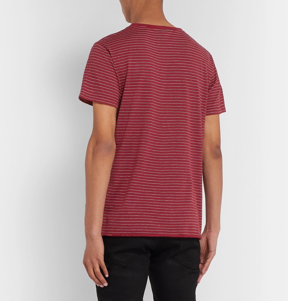 SAINT LAURENT - Logo-Print Striped Cotton-Jersey T-Shirt - Red Saint Laurent