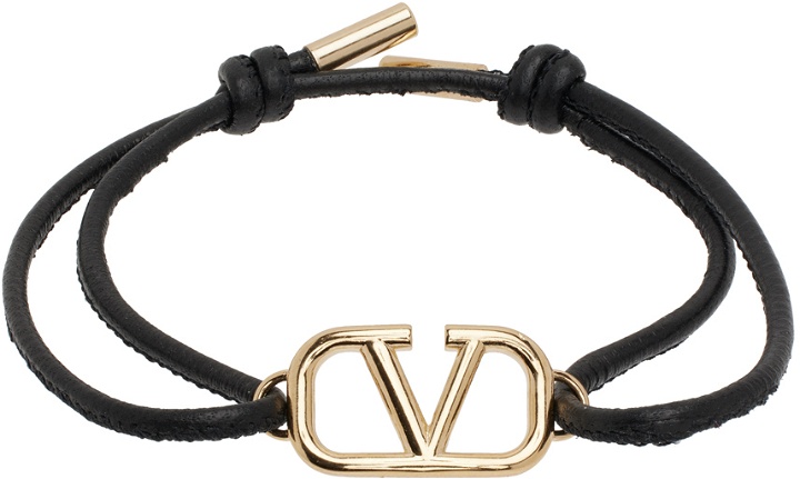 Photo: Valentino Garavani Black VLogo Leather Bracelet