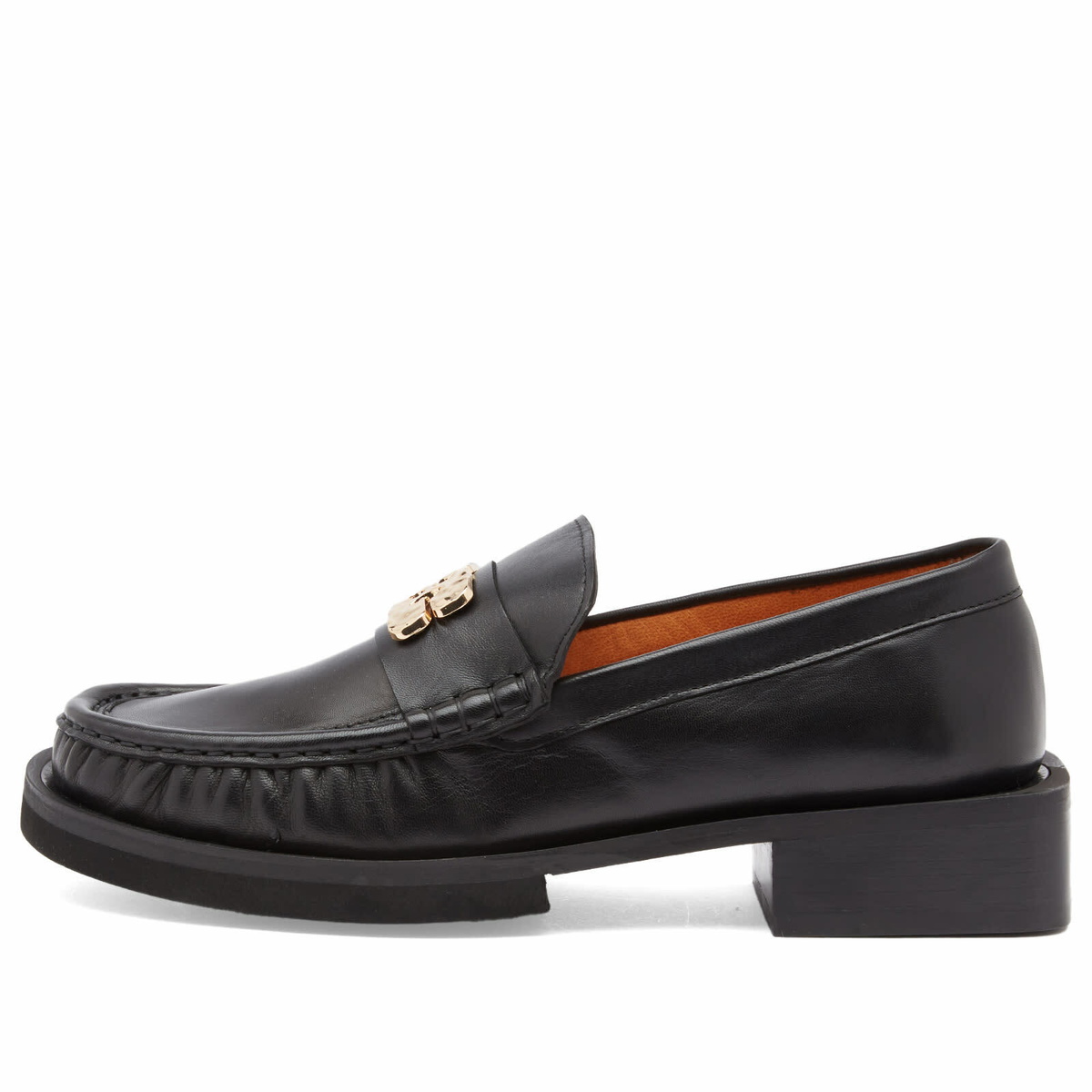 GANNI Women's Gold Logo Loafer in Black GANNI