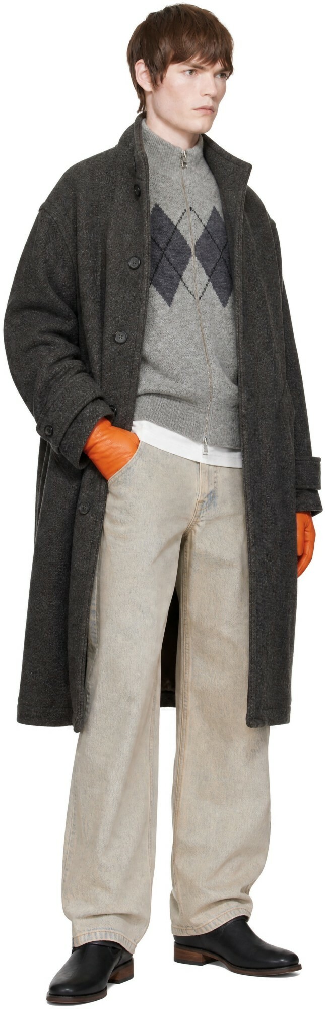 COOR Gray Cashmere Blend High Neck Coat