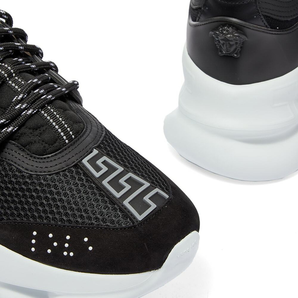 VERSACE: Chain Reaction sneakers in mesh and leather - Black