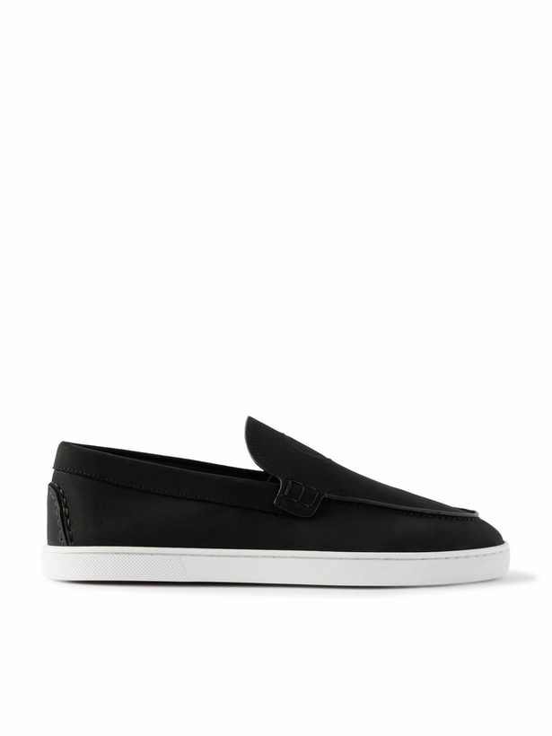 Photo: Christian Louboutin - Moonboat Logo-Embossed Nubuck Loafers - Black
