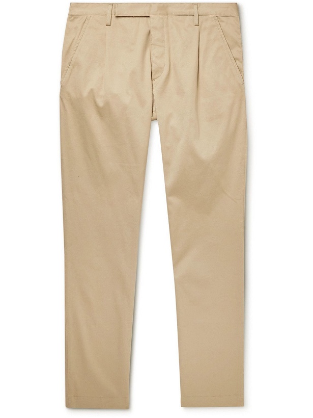 Photo: SAINT LAURENT - Tapered Pleated Cotton-Blend Twill Chinos - Neutrals