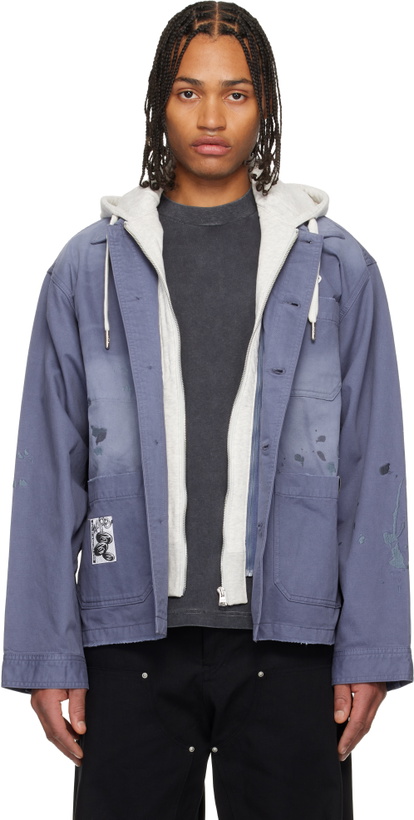 Photo: AAPE by A Bathing Ape Blue Hooded Button Down Jacket