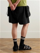 Story Mfg. - Salt Wide-Leg Embroidered Slub Organic Cotton Drawstring Shorts - Black