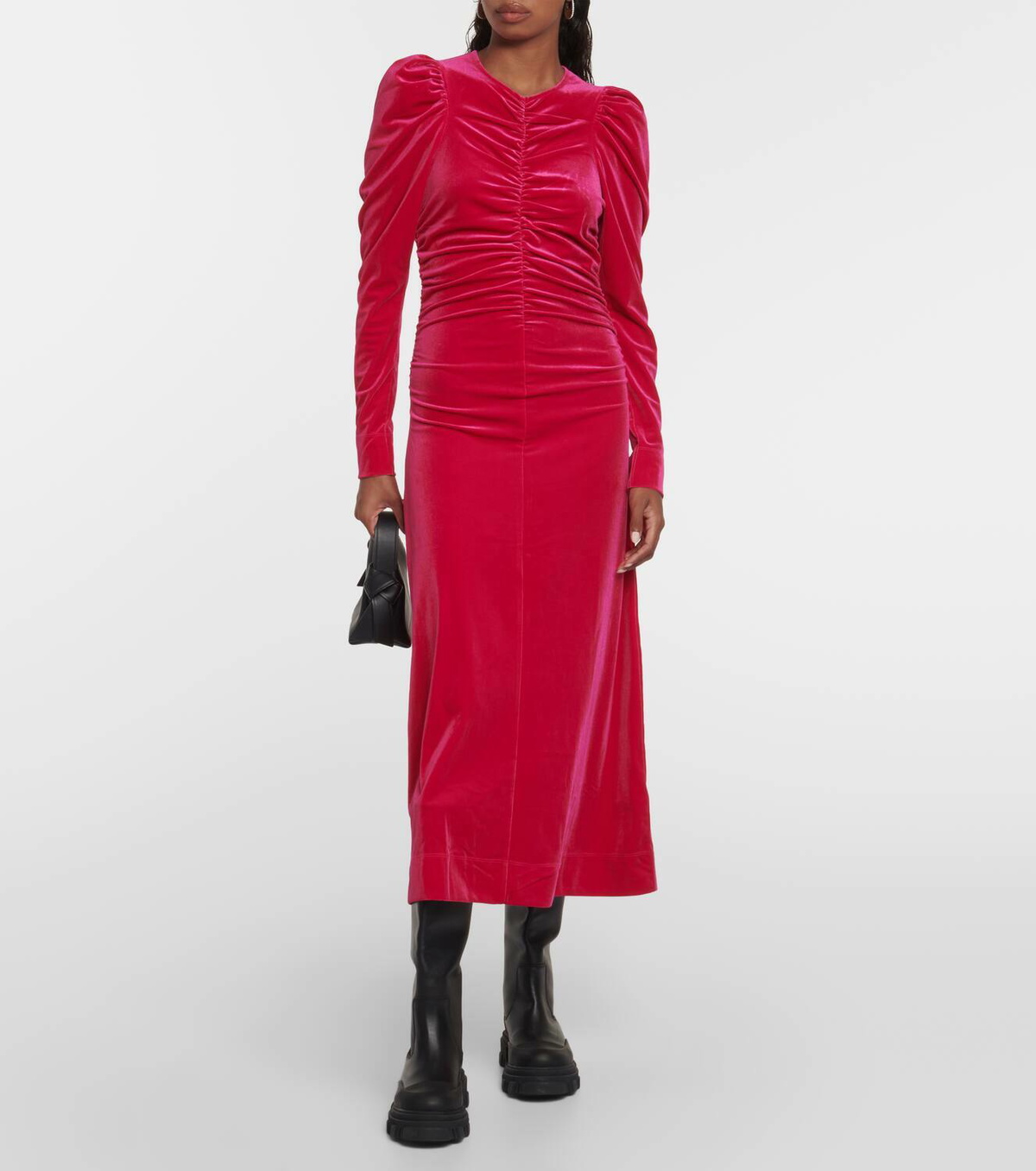 Ganni Gathered velvet maxi dress GANNI