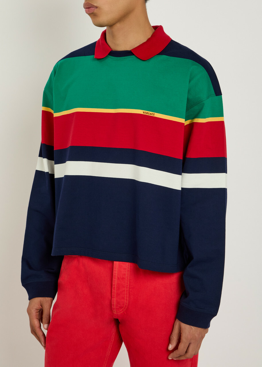 Versace Striped Cotton Polo Sweatshirt Multicoloured 1