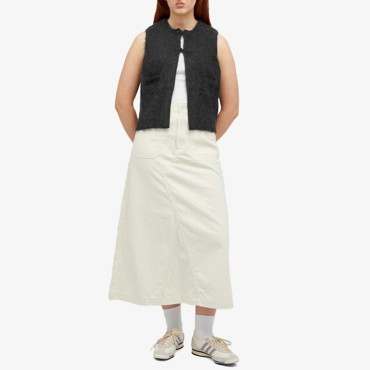 Beams Boy Women's G. Button Vest in Charcoal.G 