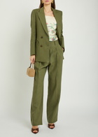 Blaze Milano Fox Pleated Straight-leg Linen Trousers Dark Green