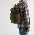 Bleu de Chauffe - Woody Leather-Trimmed Waxed Cotton-Canvas Backpack - Green