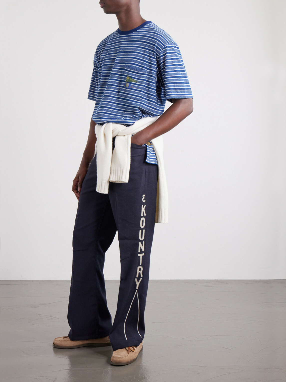 KAPITAL - Daddy's Ox Flared Twill Trousers - Blue