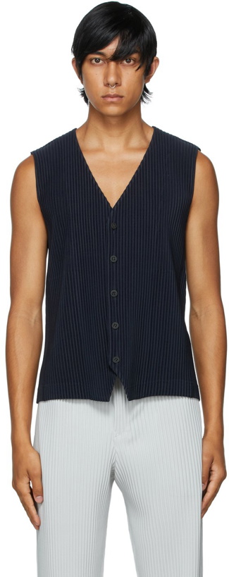 Photo: Homme Plissé Issey Miyake Navy Basics Button Vest